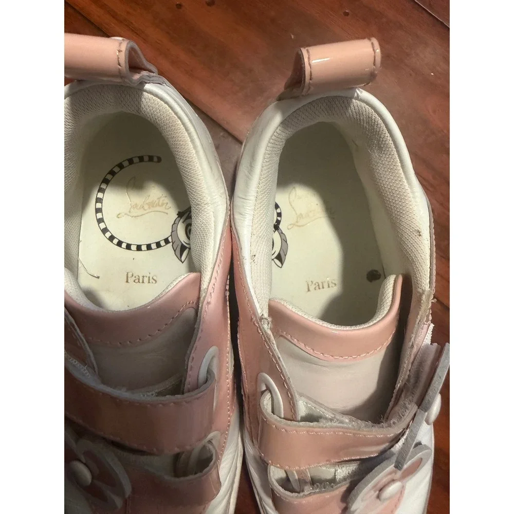 Christian Louboutin Kids Pink White Patent Leather Floral Sneakers 33